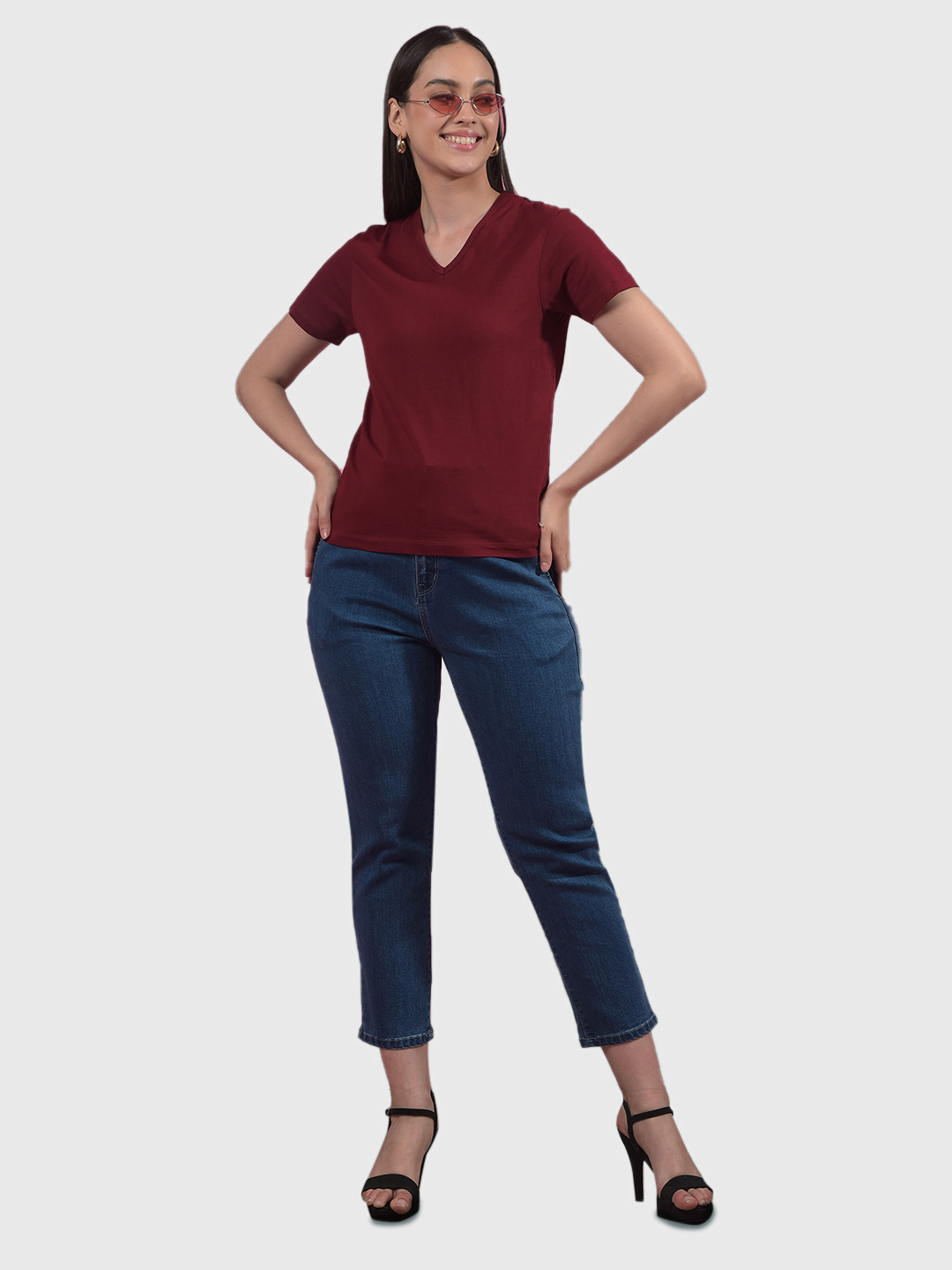 Numero Uno Women Maroon V-Neck T-Shirt
